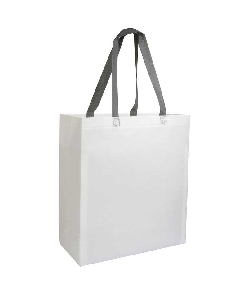 Shopper in TNT laminato con soffietto 26x32x9cm 16121 14 Shopper personalizzate in TNT laminato bicolore con soffietto e manici a contrastro BYB 16121 bianco