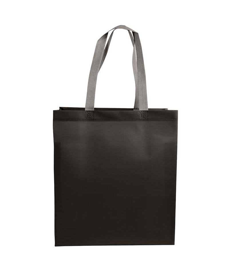 Shopper in TNT laminato con soffietto 26x32x9cm 16121 17 Shopper personalizzate in TNT laminato bicolore con soffietto e manici a contrastro BYB 16121 nero