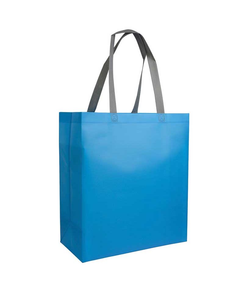 Shopper in TNT laminato con soffietto 26x32x9cm 16121 20 Shopper personalizzate in TNT laminato bicolore con soffietto e manici a contrastro BYB 16121 turchese