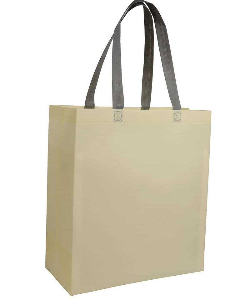 Shopper in TNT laminato con soffietto 35x39x16 cm 16107 18 Shopper-personalizzate-in-TNT-laminato-con-soffietto-bicolore-BYB-16107-sabbia-panna