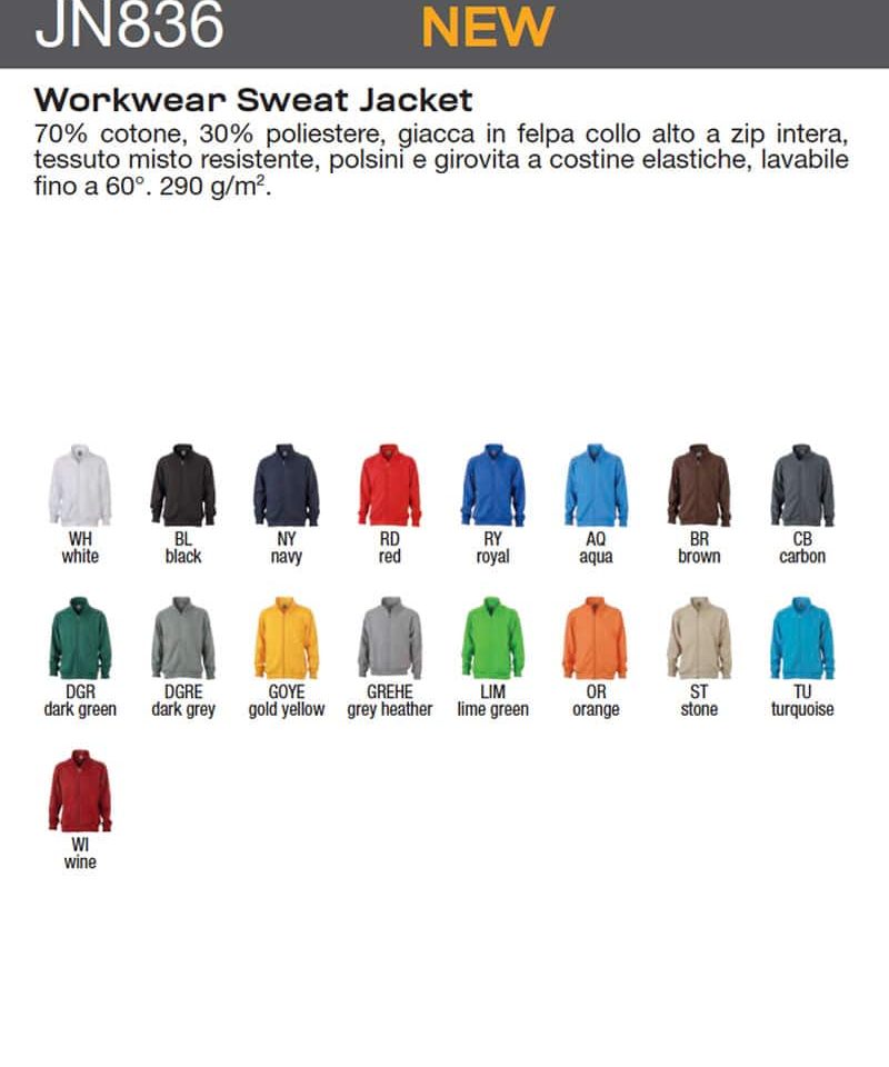 Felpa unisex zip intera senza cappuccio James & Nicholson JN836 37 Felpa unisex zip intera senza cappuccio JN836 scheda-tecnica
