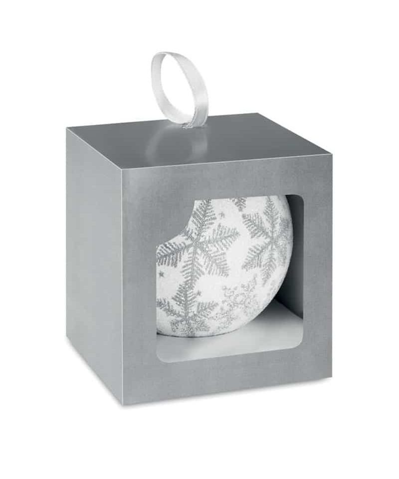 Pallina di Natale con finitura e decoro perlato completa di nastrino AP845178 8 palline-di-natale-personalizzate-1426-argento-confezione