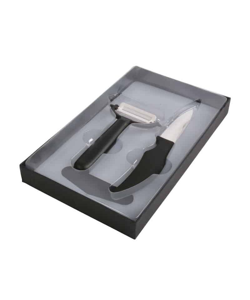 Set coltello e pelapatate in ceramica con tagliere 14402