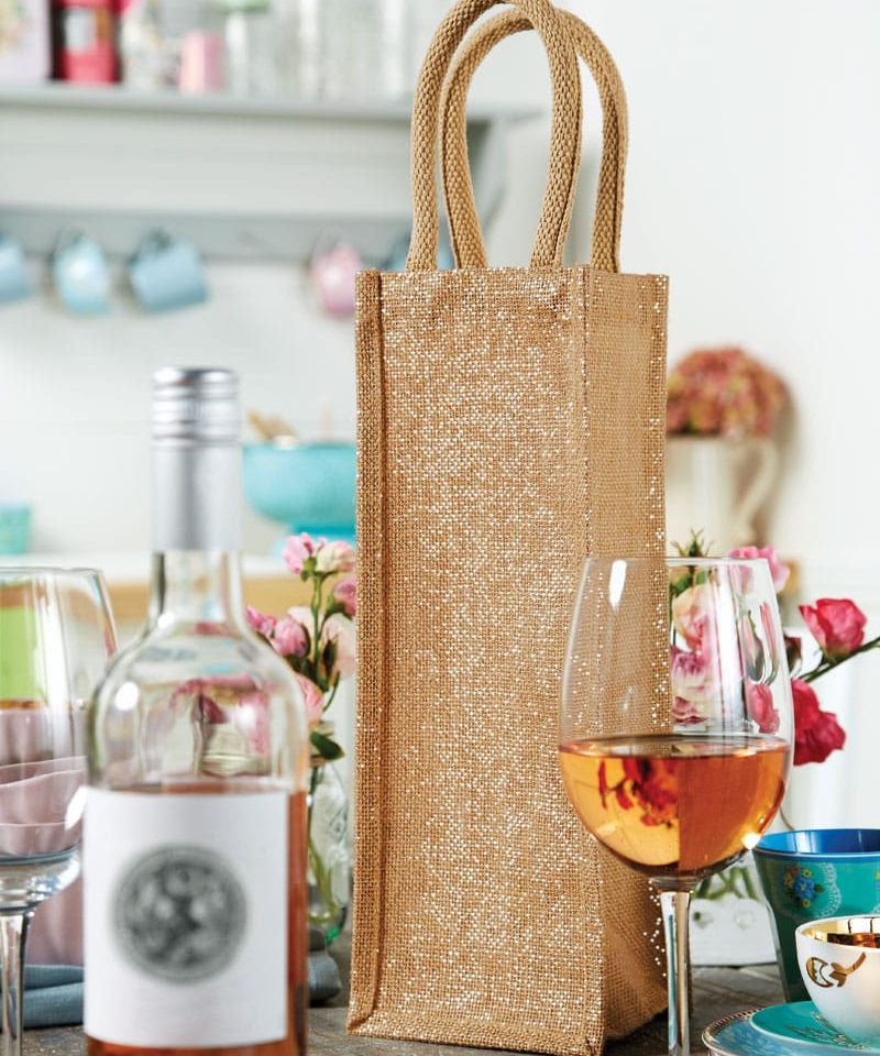 Borsa porta bottiglie in juta metallizzata Westford Mill W433 c