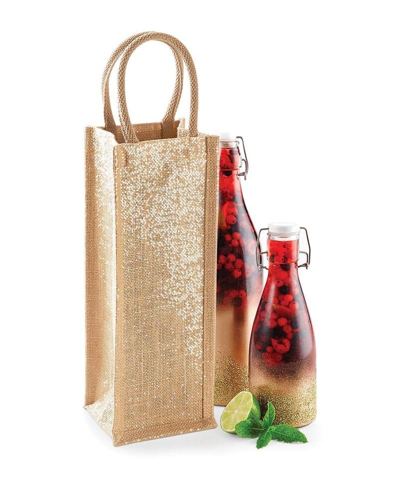 Borsa porta bottiglie in juta metallizzata Westford Mill W433 b