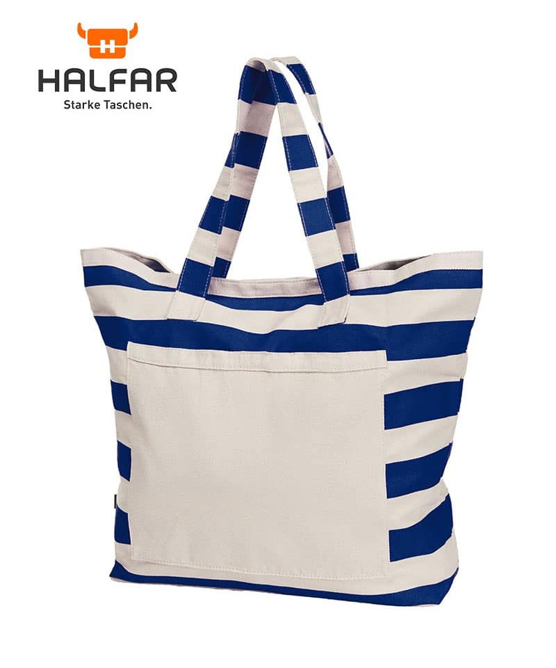 Maxi borsa mare a righe in cotone Halfar H1814023 8 borse mare personalizzate a righe Halfar H1809116 blu