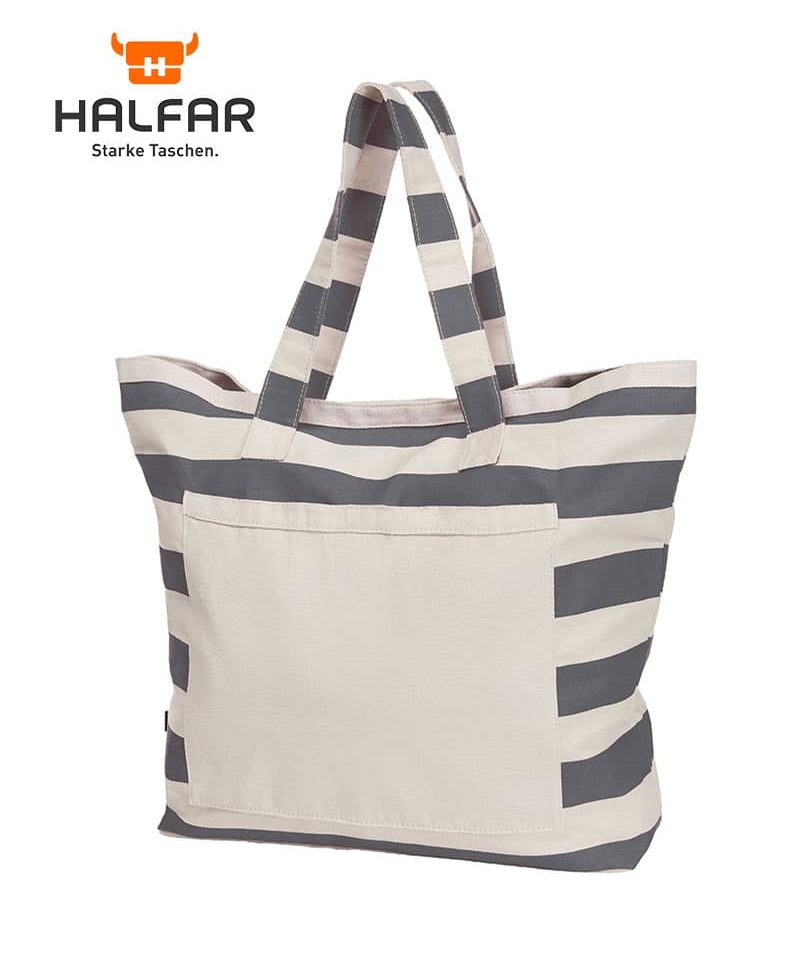 Maxi borsa mare a righe in cotone Halfar H1814023 9 borse mare personalizzate a righe Halfar H1809116 grigio