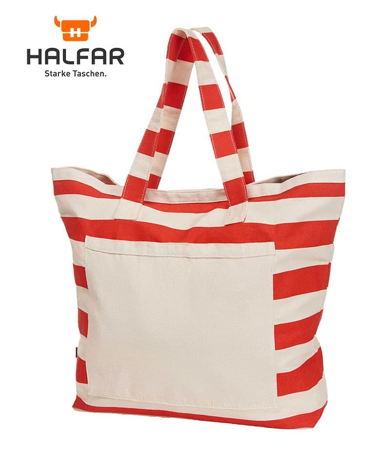 Maxi borsa mare a righe in cotone Halfar H1814023 10 borse mare personalizzate a righe Halfar H1809116 rosso