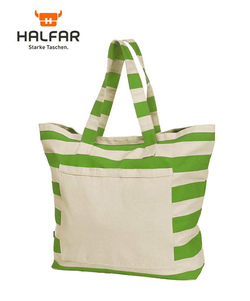Maxi borsa mare a righe in cotone Halfar H1814023 11 borse mare personalizzate a righe Halfar H1809116 verde