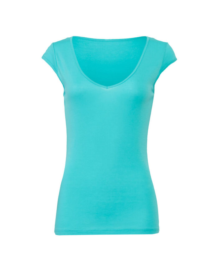 T-shirt donna collo V elasticizzata Bella Canvas BE8705 azzurro