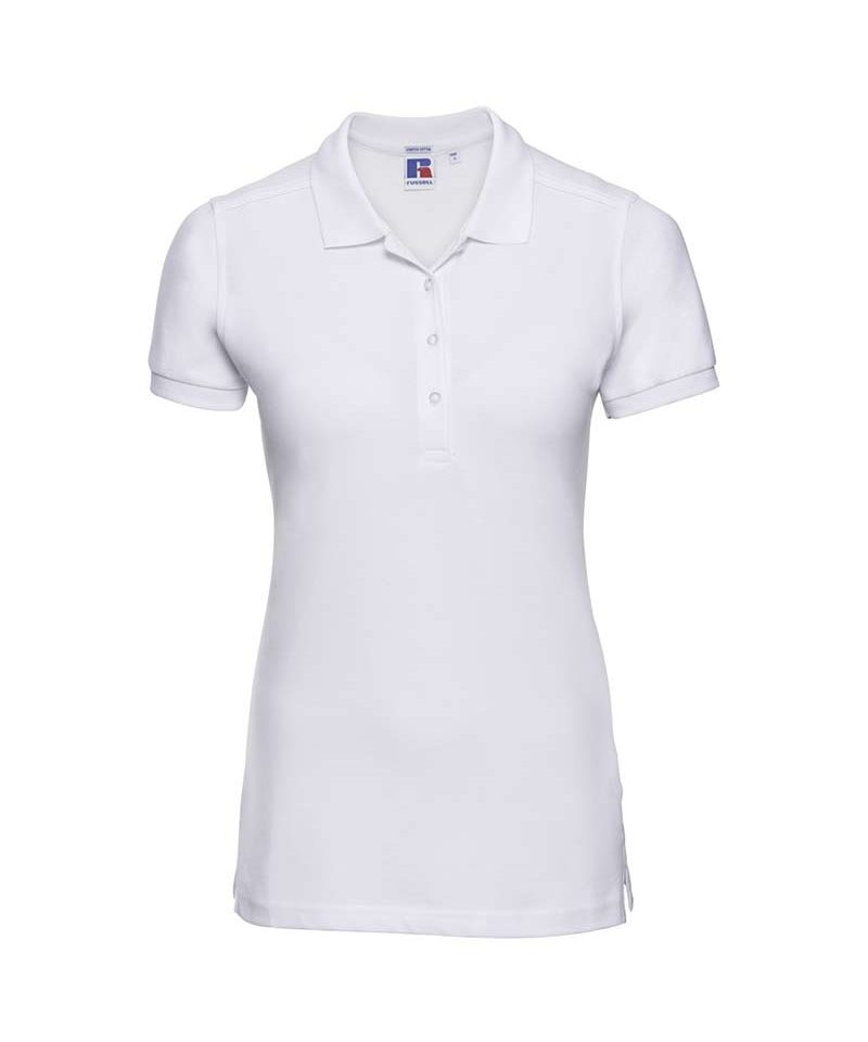 Polo donna stretch Jerzees JE566F 34 Polo-maniche-corte-4-bottoni-colletto-con-risvolto-Russell-JE566F-bianca