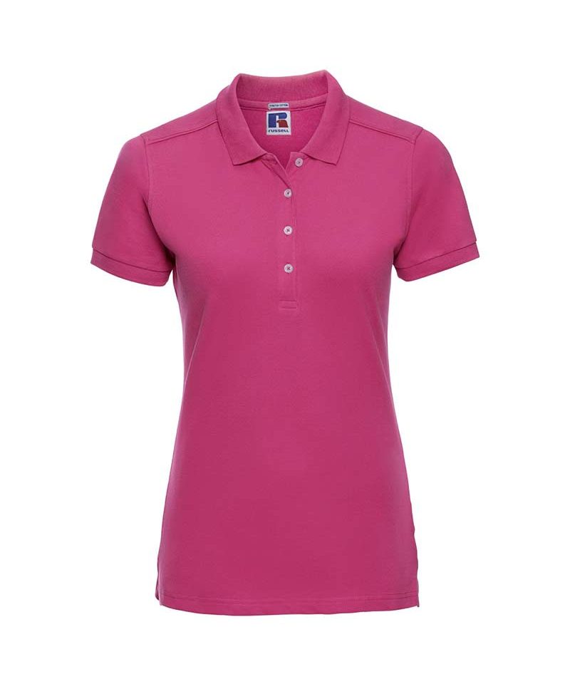 Polo donna stretch Jerzees JE566F 32 Polo-maniche-corte-4-bottoni-colletto-con-risvolto-Russell-JE566F-fuchsia