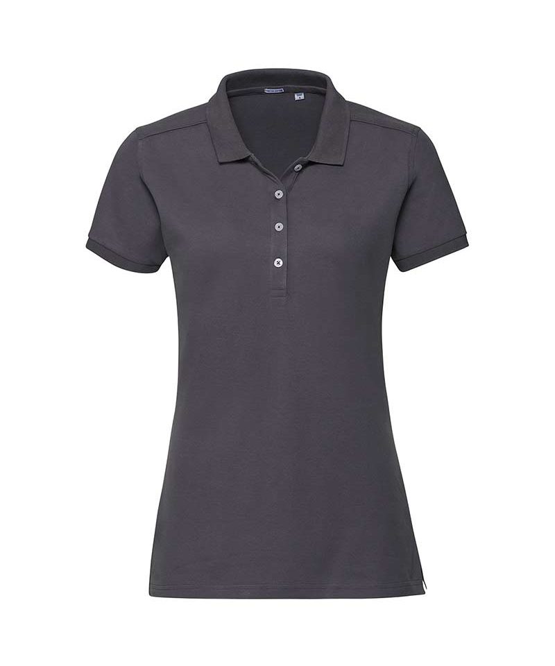 Polo donna stretch Jerzees JE566F 29 Polo-maniche-corte-4-bottoni-colletto-con-risvolto-Russell-JE566F-grigio-melange