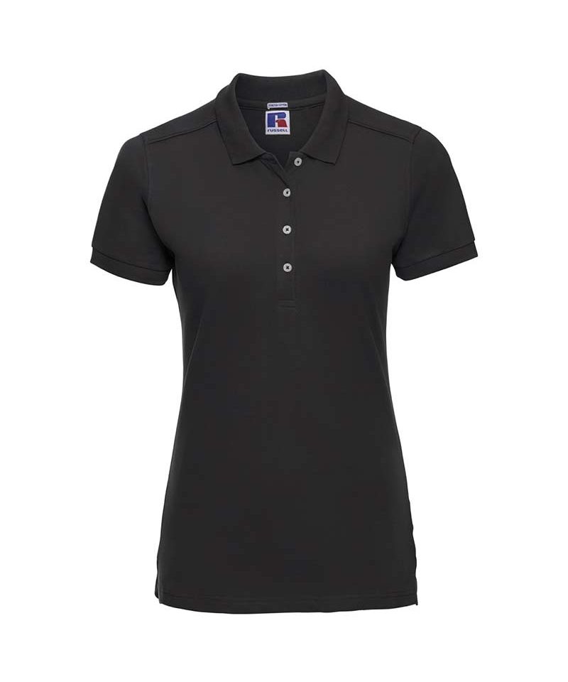 Polo donna stretch Jerzees JE566F 27 Polo-maniche-corte-4-bottoni-colletto-con-risvolto-Russell-JE566F-nera