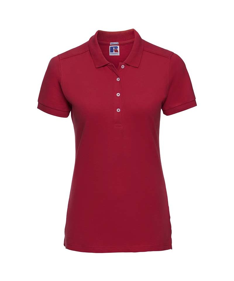 Polo donna stretch Jerzees JE566F 25 Polo-maniche-corte-4-bottoni-colletto-con-risvolto-Russell-JE566F-rossa