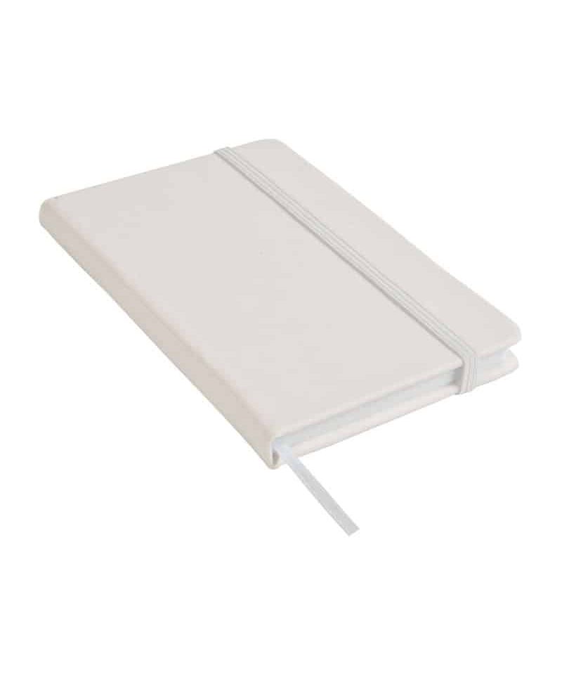 Quaderno 9x15cm con elastico in canvas 18429 (min. 50pz) 12 Notes personalizzati 14414 bianco