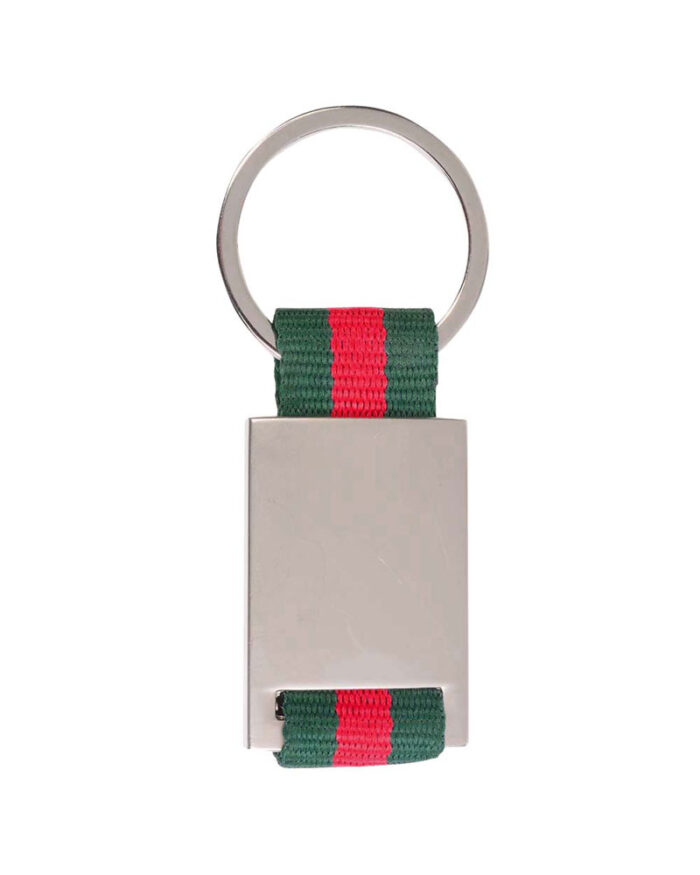 Portachiavi-in-metallo-e-nylon-confezionato-in-scatoletta-nera-10918-rosso-verde