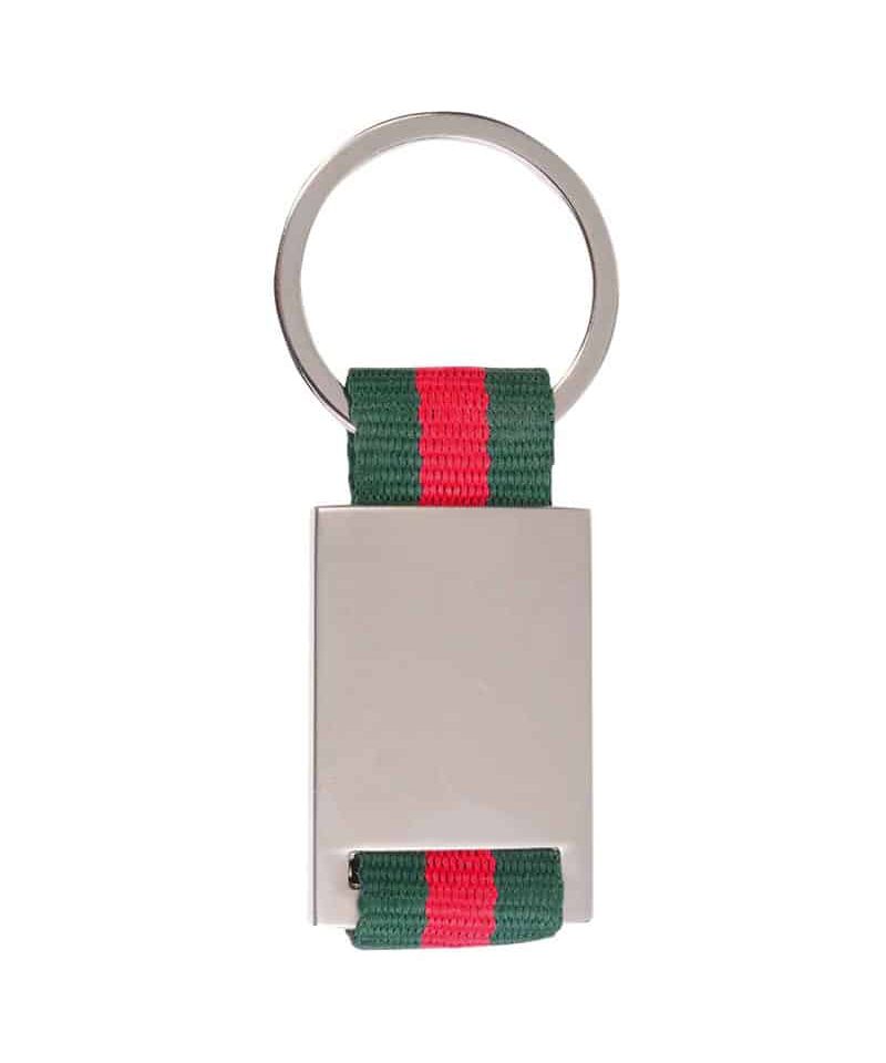 Portachiavi-in-metallo-e-nylon-confezionato-in-scatoletta-nera-10918-rosso-verde