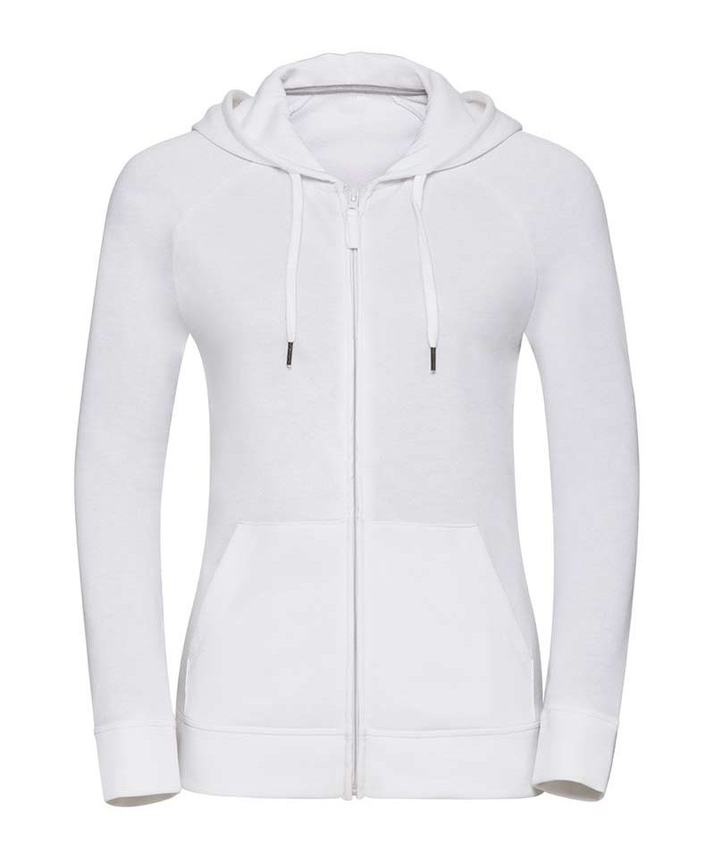 Felpa Donna con cerniera cappuccio foderato con cordoncino piatto tasca a marsupio Russell JE284F 16 Felpa-Donna-con-cerniera-cappuccio-foderato-con-cordoncino-piatto-tasca-a-marsupio-Russell-JE284F-bianco