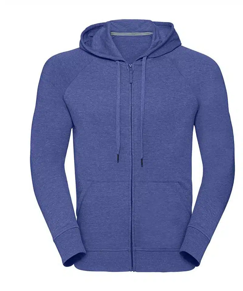Felpa-Uomo-con-cerniera-cappuccio-foderato-con-cordoncino-piatto-tasca-a-marsupio-Russell-JE284M-azzurro