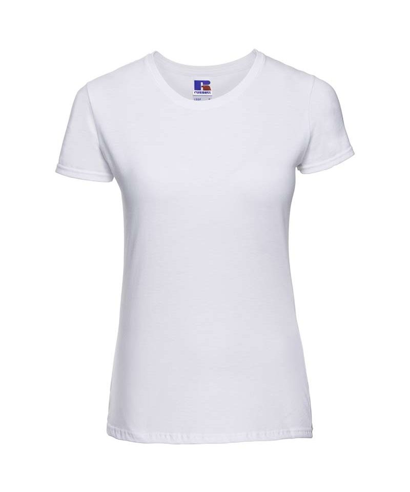 T-shirt Donna manica corta cotone girocollo costina leggermente sfiancata Russell JE155F 19 T-shirt-donna-manica-corta-cotone-girocollo-costina-leggermente-sfiancata-russell-je155f-bianca