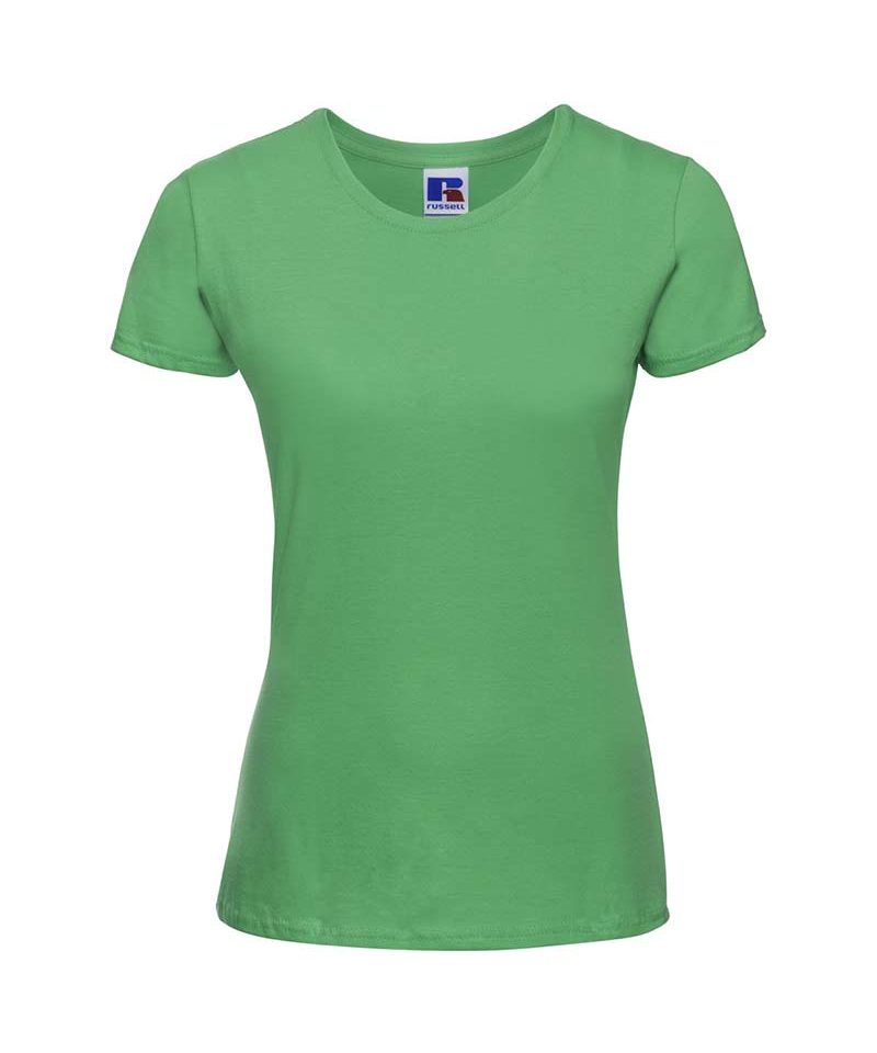 T-shirt-donna--manica-corta-cotone-girocollo-costina-leggermente-sfiancata-russell-je155f-verde-mela