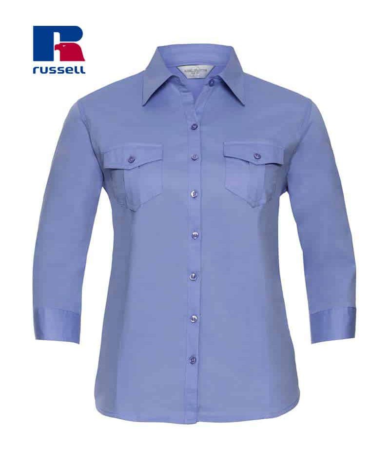 Camicia-Donna-100cotone-con-pince-Manica-3-4-con-risvolto-arrotolabile-Russell-JE918F