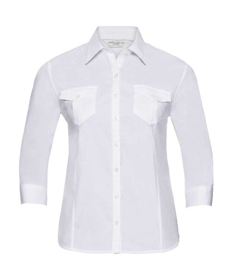Camicia Donna con manica 3/4 Russell JE918F 11 Camicia-Donna-100%cotone-con-pince-Manica-3-4-con-risvolto-arrotolabile-Russell-JE918F-bianca