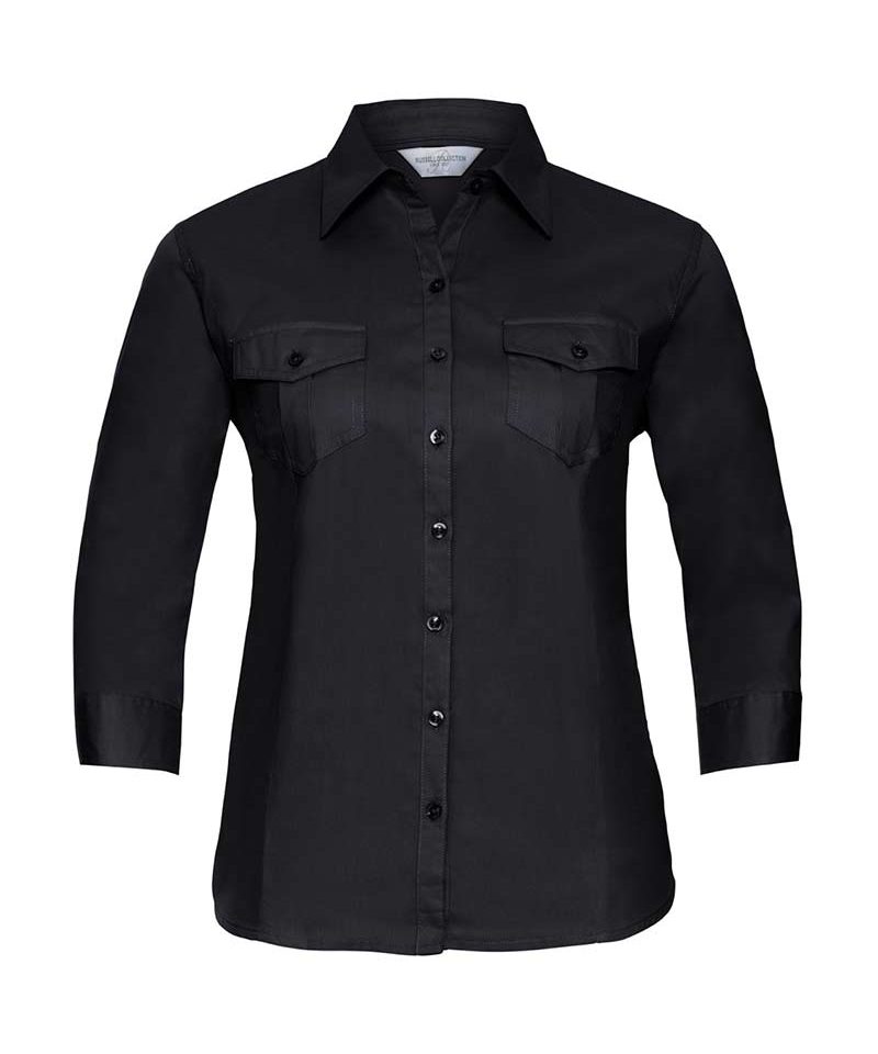 Camicia Donna con manica 3/4 Russell JE918F 8 Camicia-Donna-100%cotone-con-pince-Manica-3-4-con-risvolto-arrotolabile-Russell-JE918F-nera