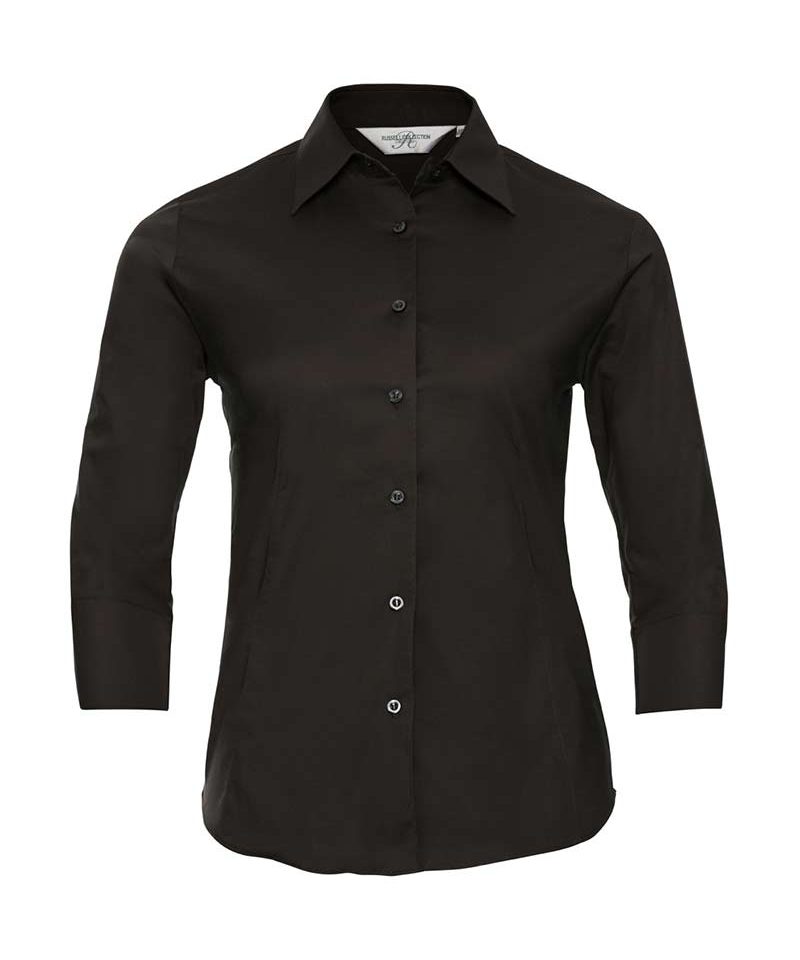 Camicia Donna elegante colletto semiaperto Manica 3/4 Russell JE946F 9 Camicia-Donna-elegante-colletto-semiaperto---Manica-3-4-Russel-JE946F-marrone-cioccolato