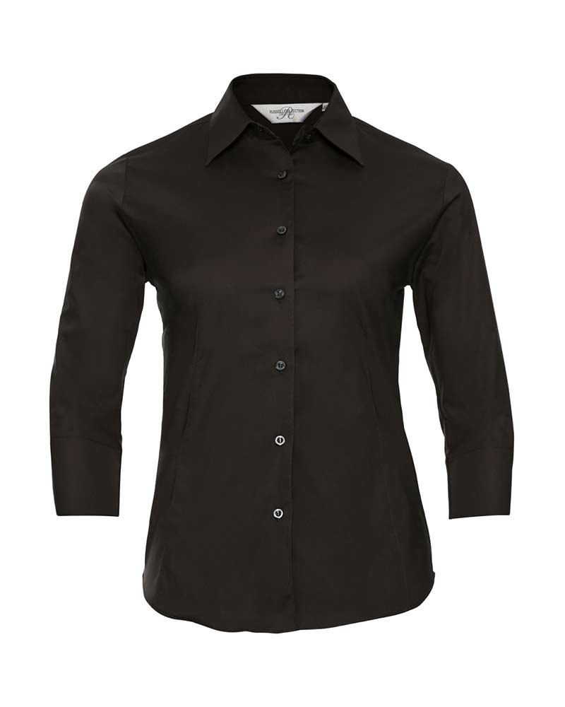 Camicia Donna elegante colletto semiaperto Manica 3/4 Russell JE946F 5 Camicia-Donna-elegante-colletto-semiaperto---Manica-3-4-Russel-JE946F-marrone-cioccolato