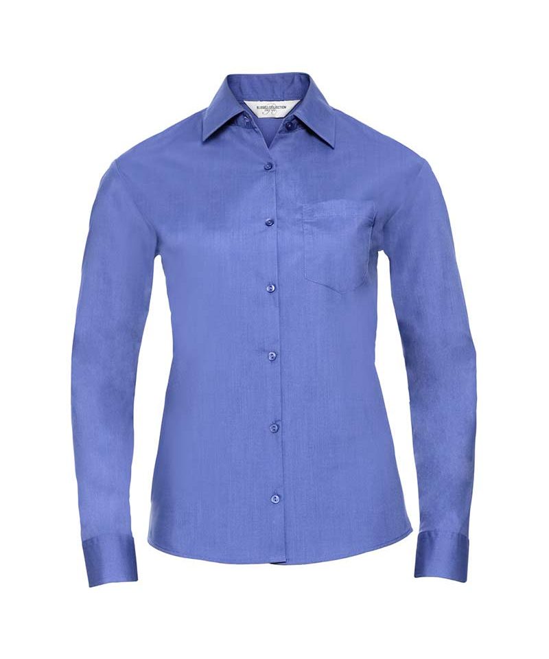 Camicia-Donna-popeline-colletto-classico-con-stecche-manica-lunga-Russell-JE934F-azurro-cielo