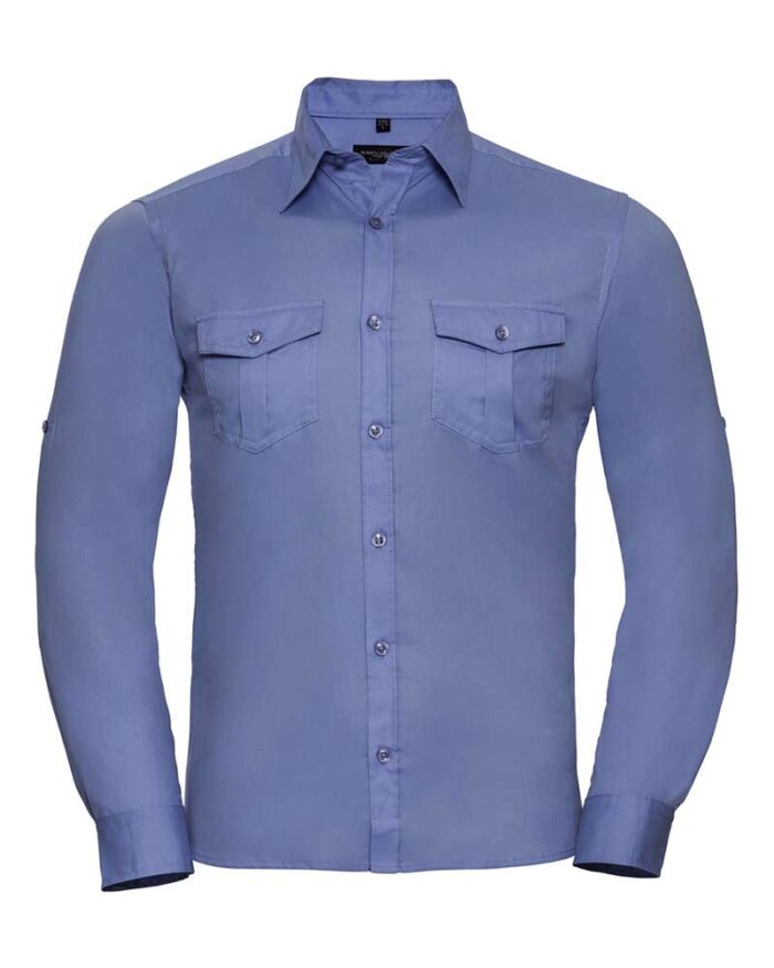Camicia-Uomo-100%cotone-con-pince-Manica-con-risvolto-arrotolabile-Russell-JE918M-azzurro-cielo