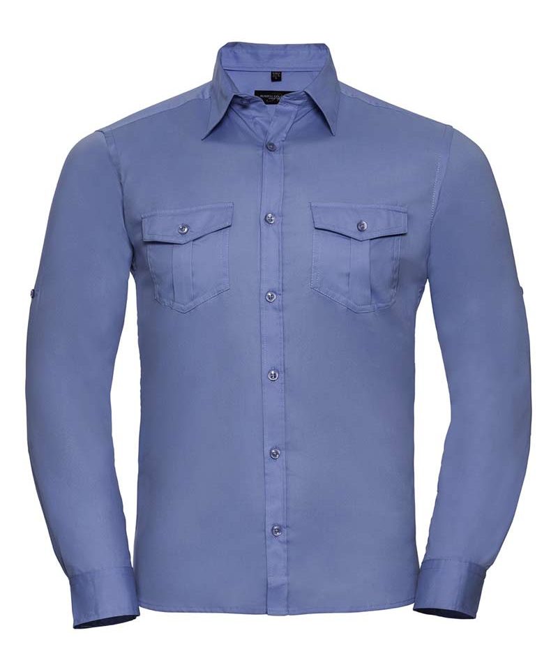 Camicia Uomo 100% cotone con pince Manica con risvolto arrotolabile Russell JE918M 9 Camicia-Uomo-100%cotone-con-pince-Manica-con-risvolto-arrotolabile-Russell-JE918M-azzurro-cielo
