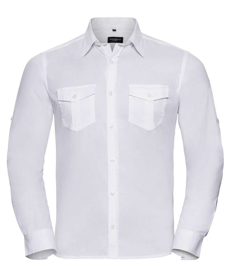 Camicia Uomo 100% cotone con pince Manica con risvolto arrotolabile Russell JE918M 13 Camicia-Uomo-100%cotone-con-pince-Manica-con-risvolto-arrotolabile-Russell-JE918M-bianco