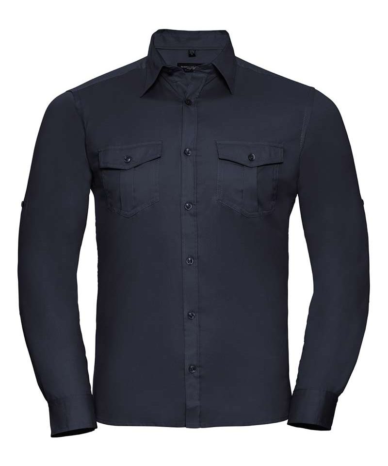 Camicia Uomo 100% cotone con pince Manica con risvolto arrotolabile Russell JE918M 12 Camicia-Uomo-100%cotone-con-pince-Manica-con-risvolto-arrotolabile-Russell-JE918M-blu-navy