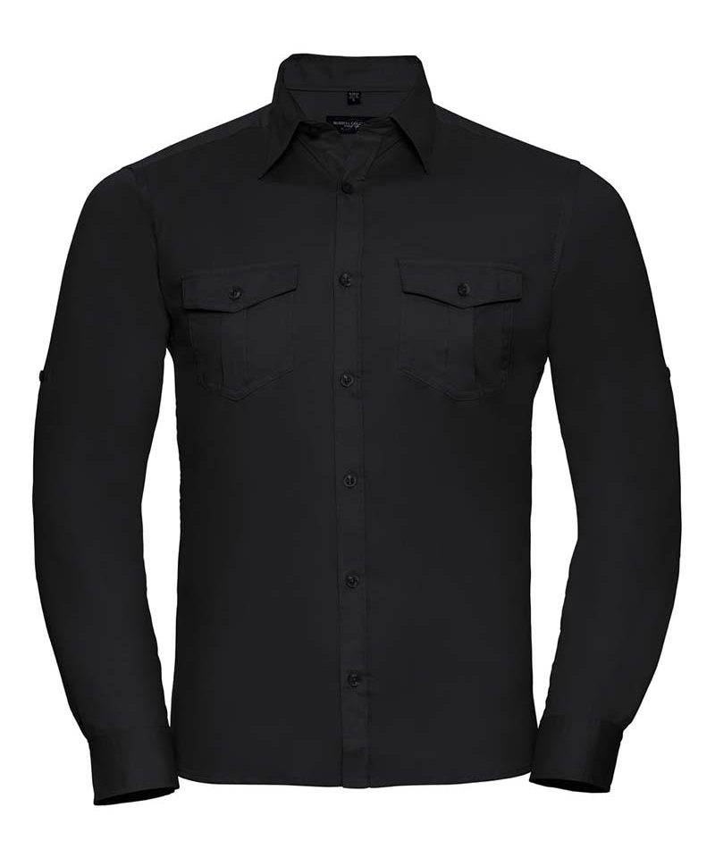 Camicia Uomo 100% cotone con pince Manica con risvolto arrotolabile Russell JE918M 10 Camicia-Uomo-100%cotone-con-pince-Manica-con-risvolto-arrotolabile-Russell-JE918M-nero