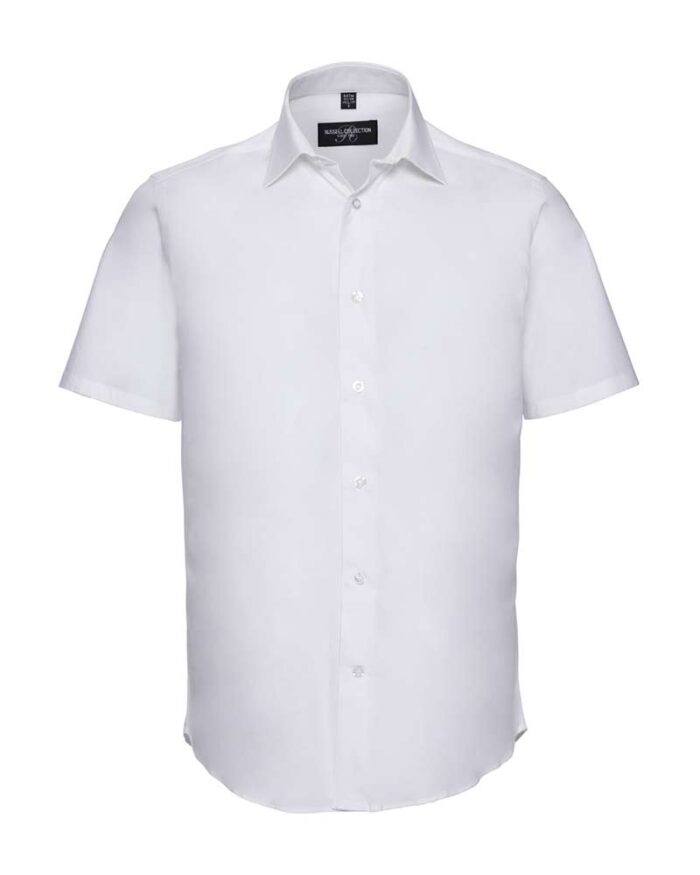 Camicia-Uomo-elegante-colletto-semiaperto-bottone-perlato-manica-corta-Russell-JE947M-bianca