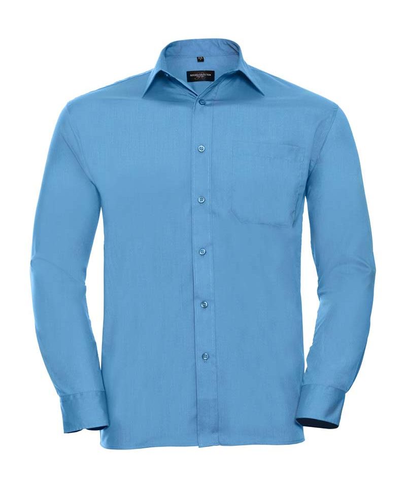 Camicia-Uomo-popeline-colletto-classico-con-stecche-taschino-lato-cuore-maniche-lunghe-Russell-JE934M-turchese