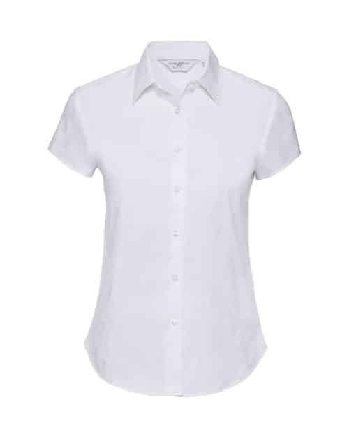 Camicia Donna elegante colletto semiaperto bottone perlato manica corta Russell JE947F Bybrand