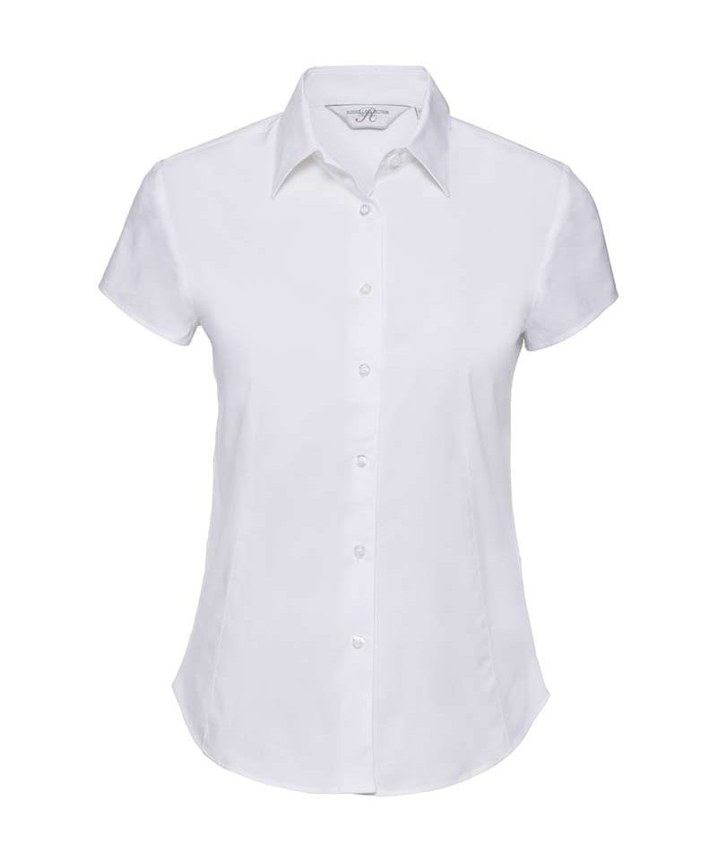 Camicia-donna-elegante-colletto-semiaperto-bottone-perlato-manica-corta-Russell-JE947F-bianco