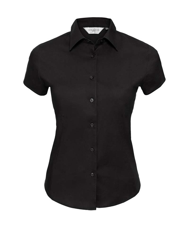 Camicia Donna elegante colletto semiaperto bottone perlato manica corta Russell JE947F 9 Camicia-donna-elegante-colletto-semiaperto-bottone-perlato-manica-corta-Russell-JE947F-nero