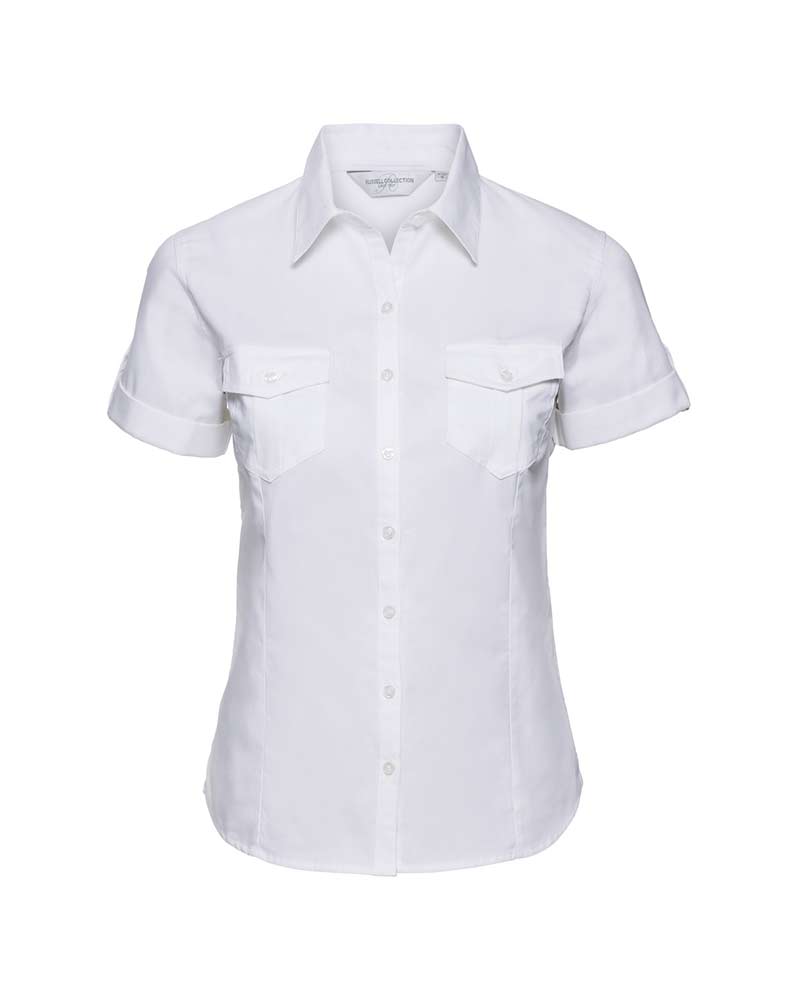 Camicia Donna sfiancata con risvolto arrotolabile Russel JE919F 8 Camicia-donna-sfiancata-con-risvolto-arrotolabile-Russel-JE919F-bianca