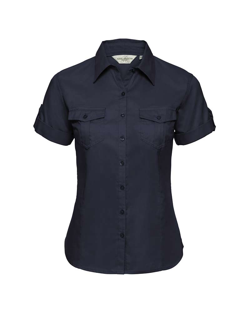 Camicia Donna sfiancata con risvolto arrotolabile Russel JE919F 7 Camicia-donna-sfiancata-con-risvolto-arrotolabile-Russel-JE919F-blu-navy