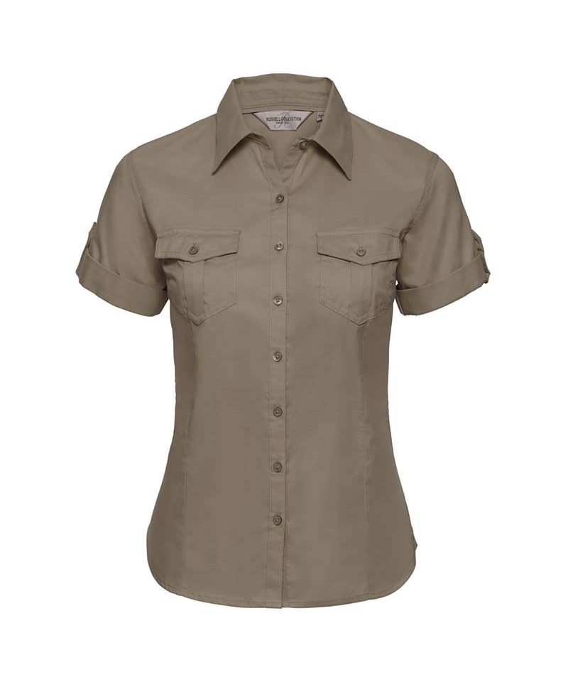 Camicia-donna-sfiancata-con-risvolto-arrotolabile-Russel-JE919F-cachi