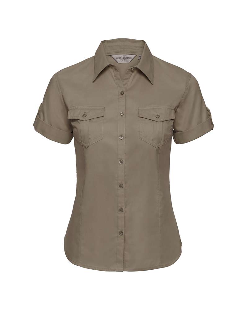 Camicia Donna sfiancata con risvolto arrotolabile Russel JE919F 3 Camicia-donna-sfiancata-con-risvolto-arrotolabile-Russel-JE919F-cachi