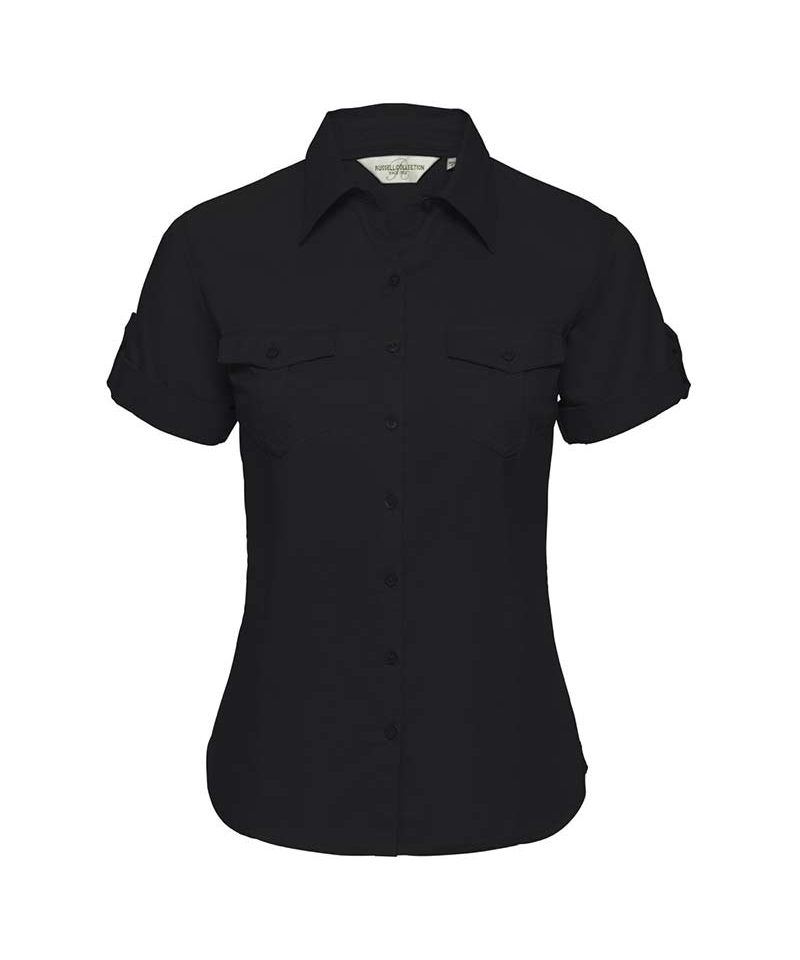 Camicia Donna sfiancata con risvolto arrotolabile Russel JE919F 10 Camicia-donna-sfiancata-con-risvolto-arrotolabile-Russel-JE919F-nera
