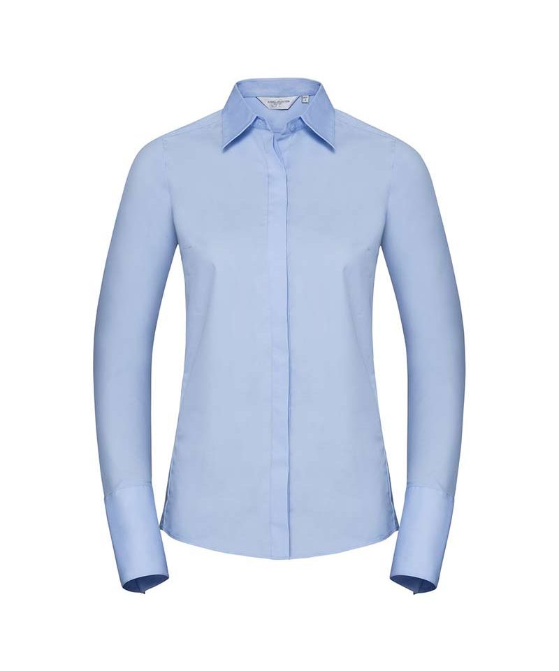Camicia elasticizzata donna pattina stretta polsini squadrati manica lunga Russell JE960F 8 Camicia-elasticizzata-donn-pattina-stretta-polsini-squadrati-manica-lunga-Russell-JE960F-azzurro-cielo