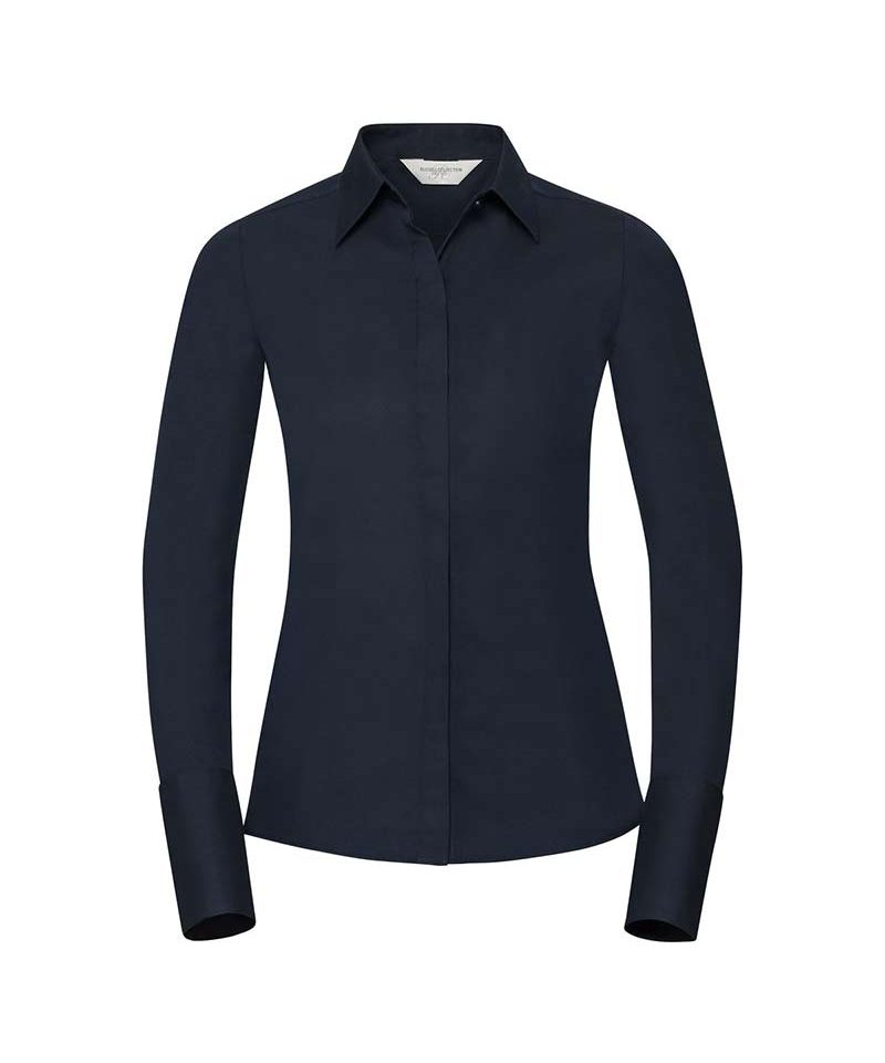 Camicia elasticizzata donna pattina stretta polsini squadrati manica lunga Russell JE960F 10 Camicia-elasticizzata-donn-pattina-stretta-polsini-squadrati-manica-lunga-Russell-JE960F-blu-navy