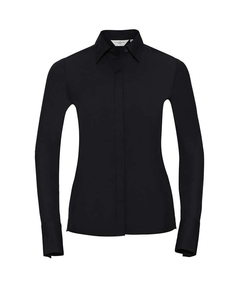 Camicia elasticizzata donna pattina stretta polsini squadrati manica lunga Russell JE960F 9 Camicia-elasticizzata-donn-pattina-stretta-polsini-squadrati-manica-lunga-Russell-JE960F-nera